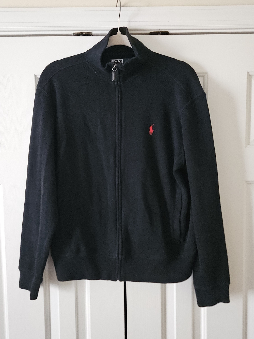 Polo by Ralph Lauren Black Full Zip Mock Neck Ribbed Sweatshirt Red Pony Men's S